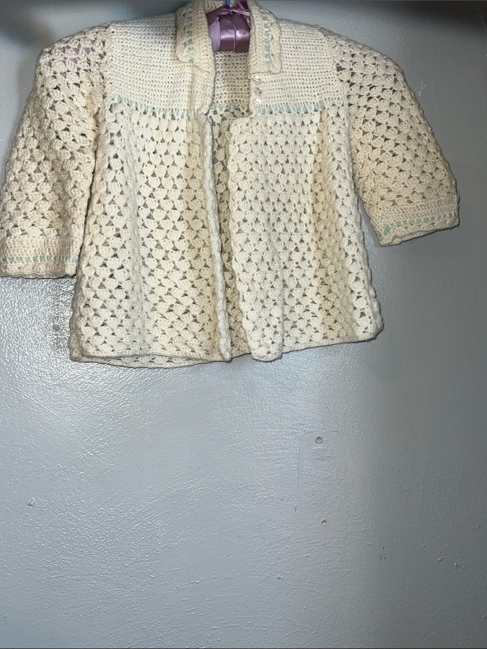 Vintage Handmade Cream Crochet Openwork Sweater Cardigan